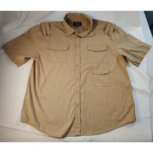Denim & Rivets Utility Safari Shirt Mens Tan Khaki Button Down Short Sleeve 3X